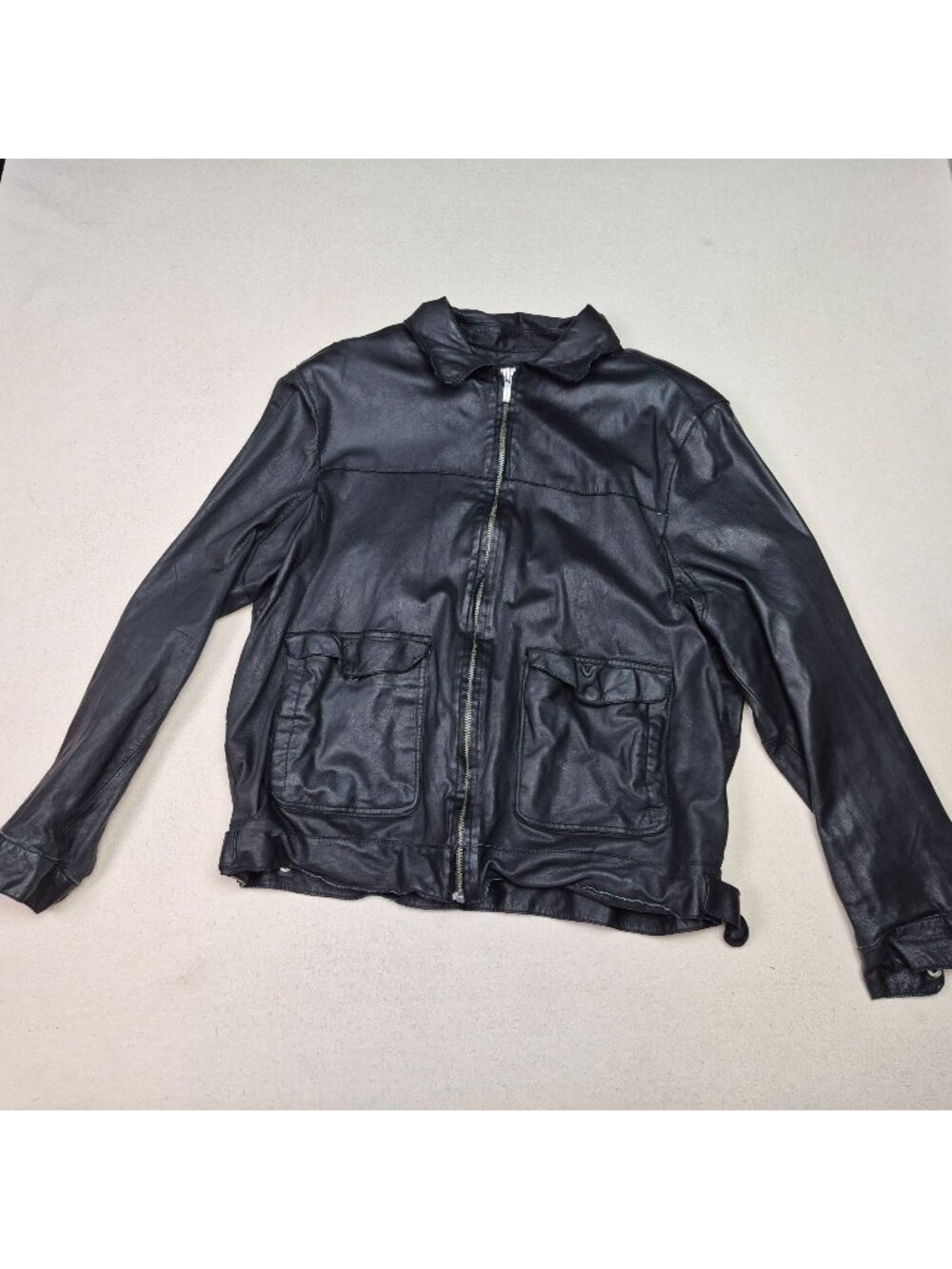 Wilsons Leather Men's Black Leather Lined Military Chore Coat Sz XL
